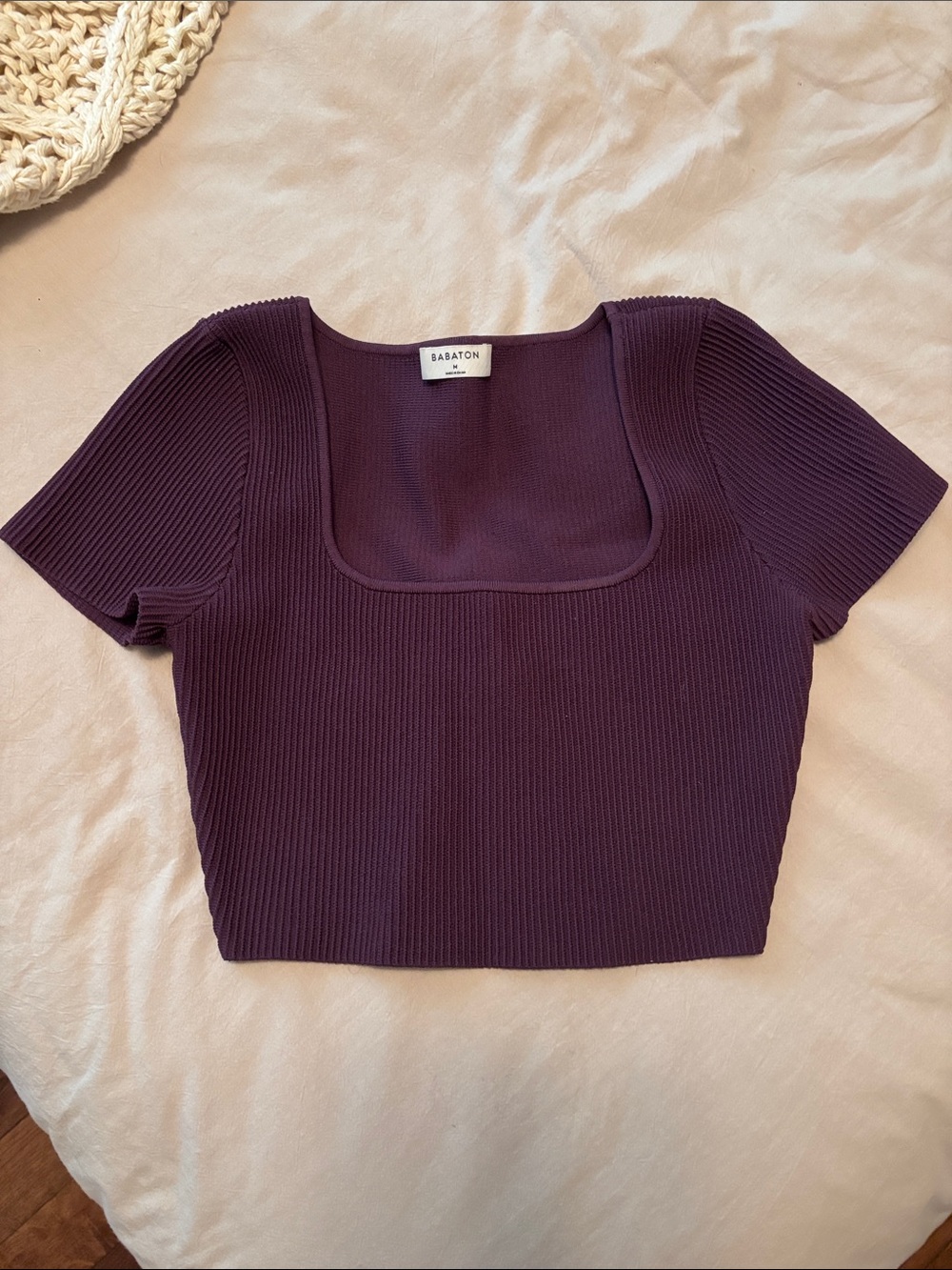 Babaton Deep Plum Square-Neck Ribbed Crop Top size medium